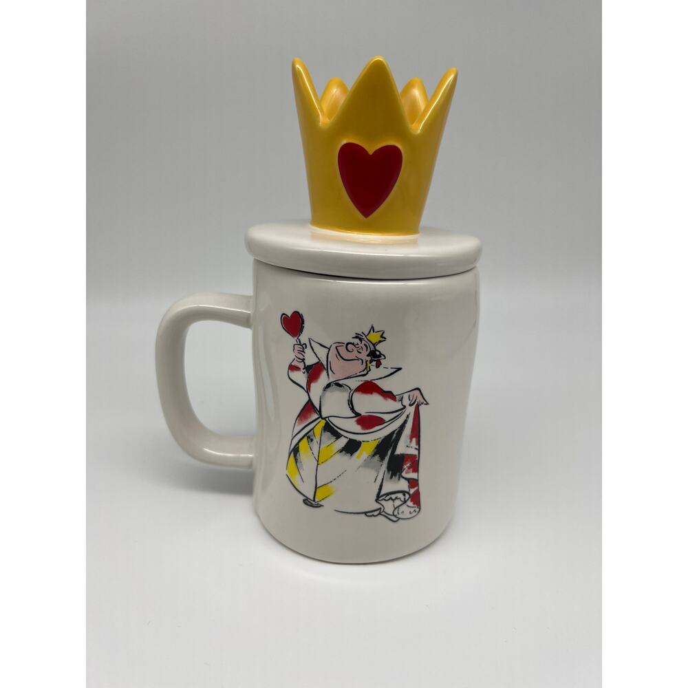 Rae Dunn Alice in Wonderland QUEEN OF HEARTS Large Coffee Mug With Topper